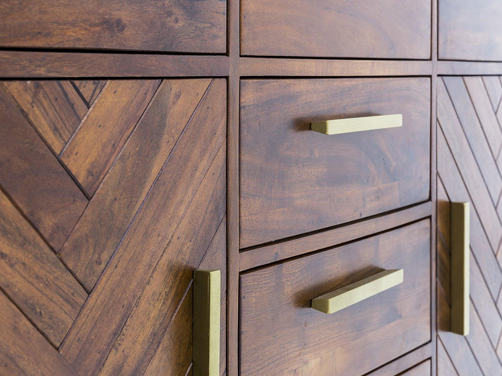 Sideboard, solid mango wood and steel, 6 drawers and 2 doors