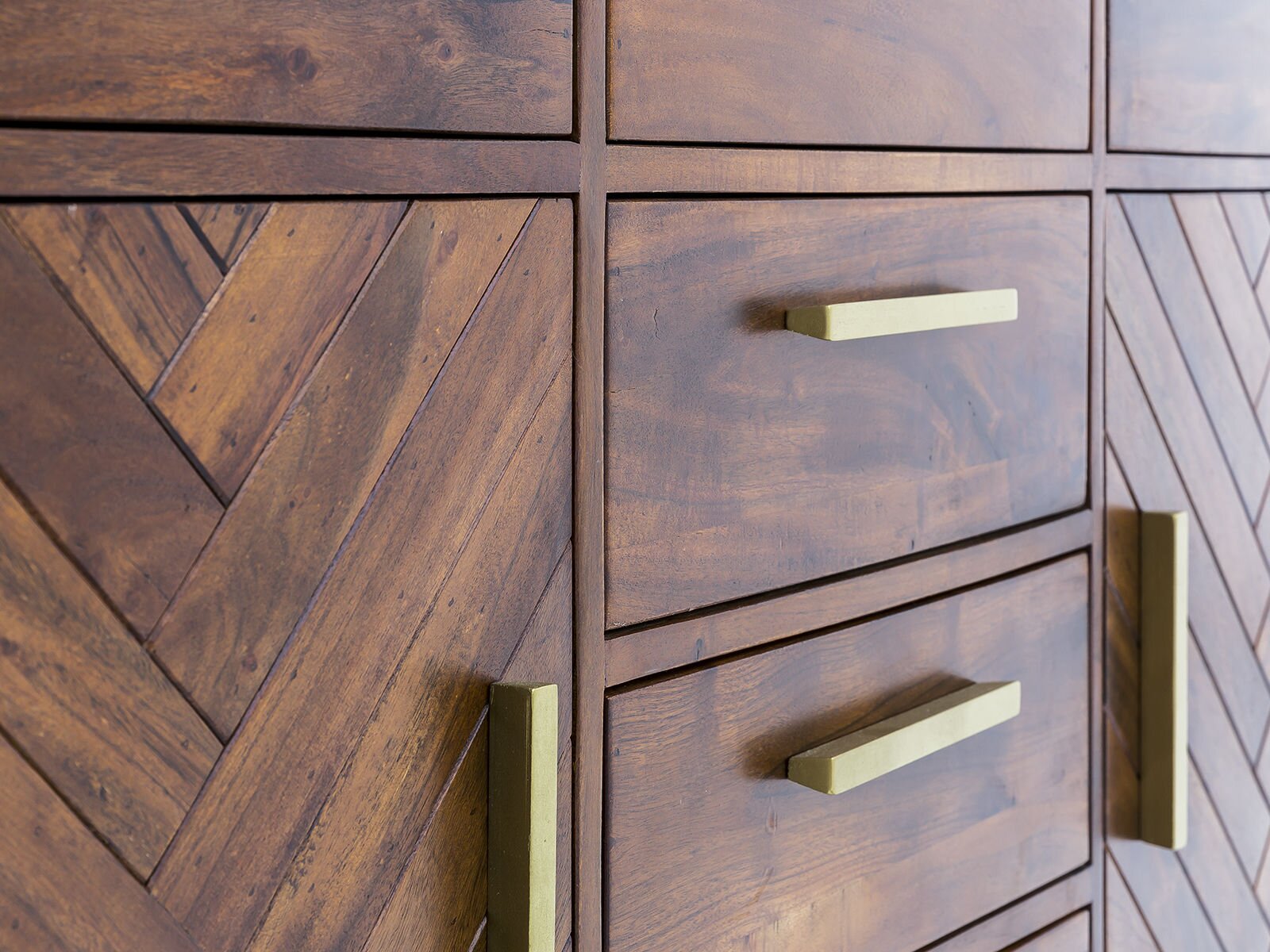 Sideboard, solid mango wood and steel, 6 drawers and 2 doors