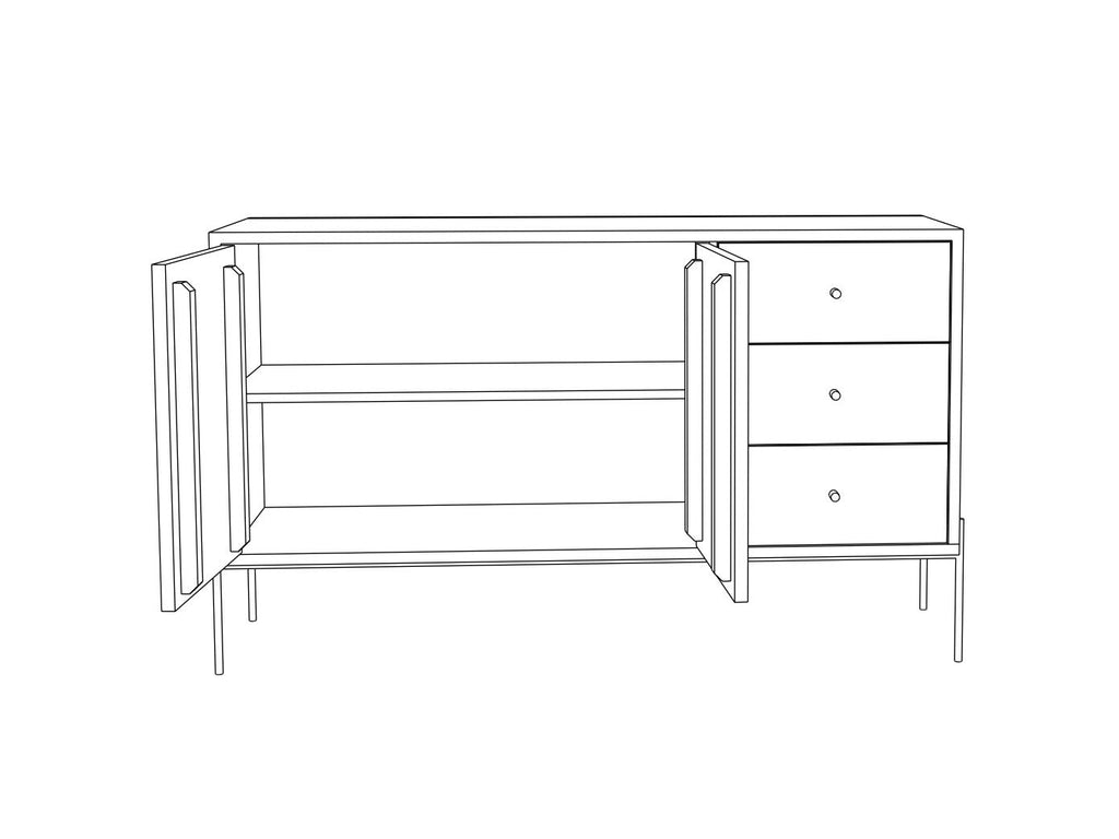 Sideboard, solid acacia wood and steel, 2 doors and 3 drawers