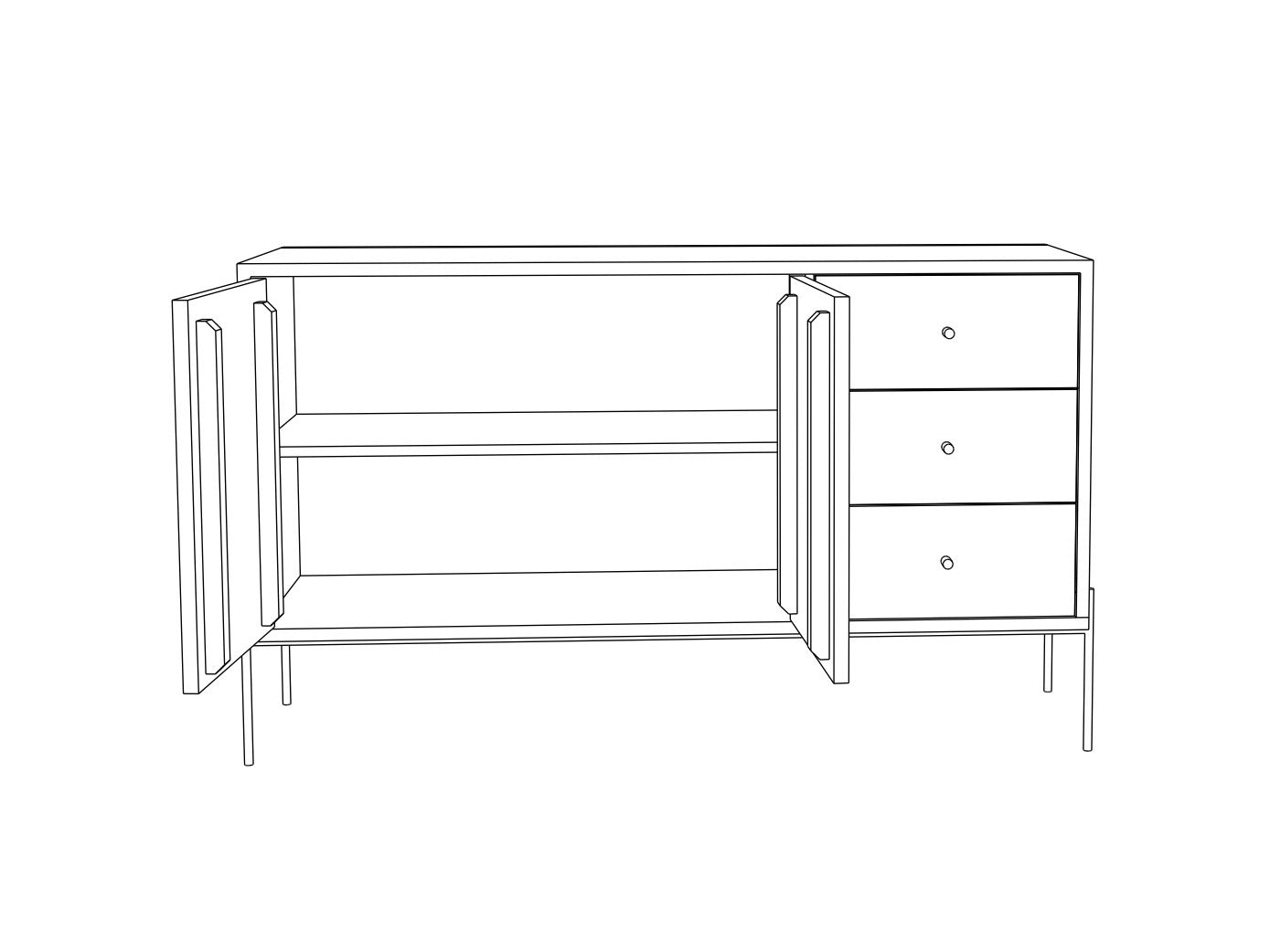Sideboard, solid acacia wood and steel, 2 doors and 3 drawers