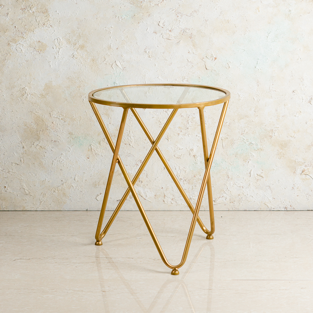 Contemporary Metallic Cross End Table in Gold Color
