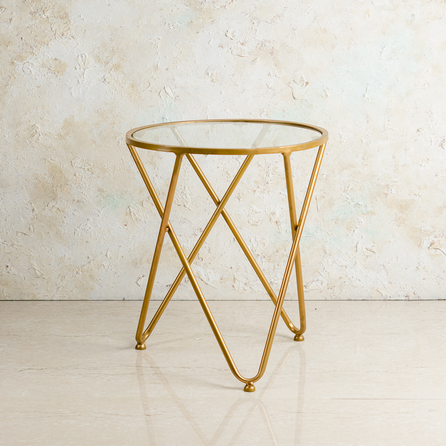 Contemporary Metallic Cross End Table in Gold Color