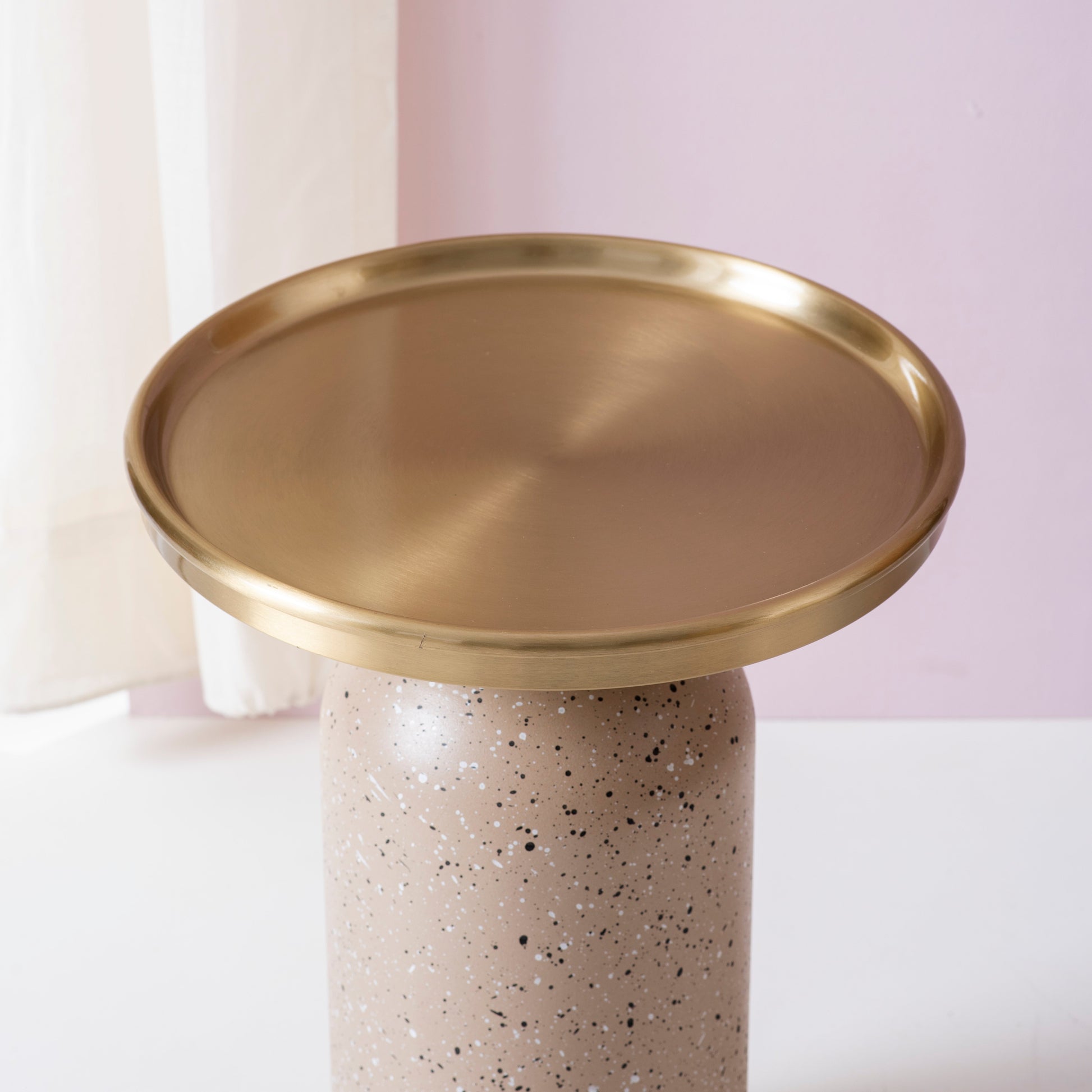 Modern Metallic Barrel Side Table for Living Room in Gold Color | Nestroots