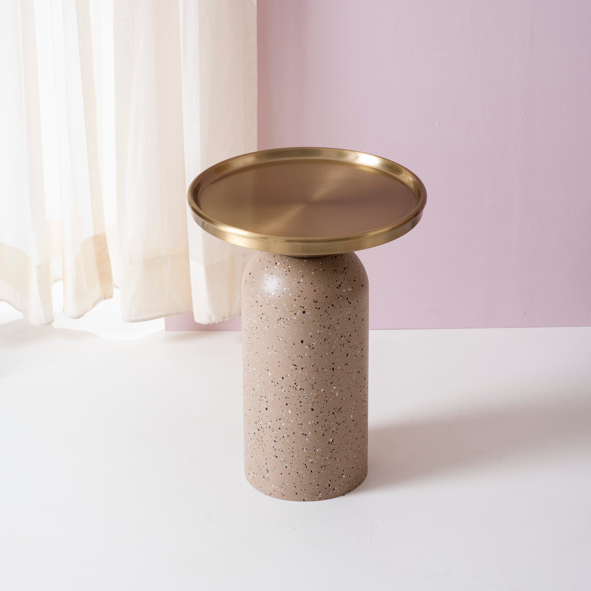 Modern Metallic Barrel Side Table for Living Room in Gold Color | Nestroots