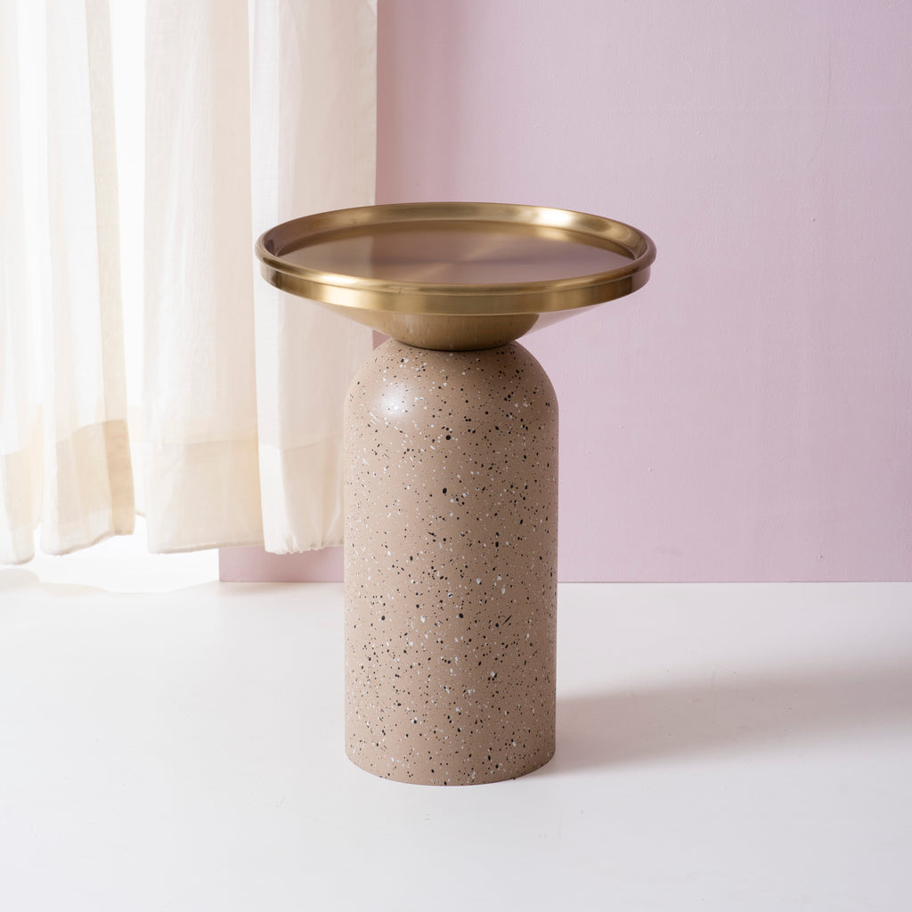 Modern Metallic Barrel Side Table for Living Room in Gold Color | Nestroots