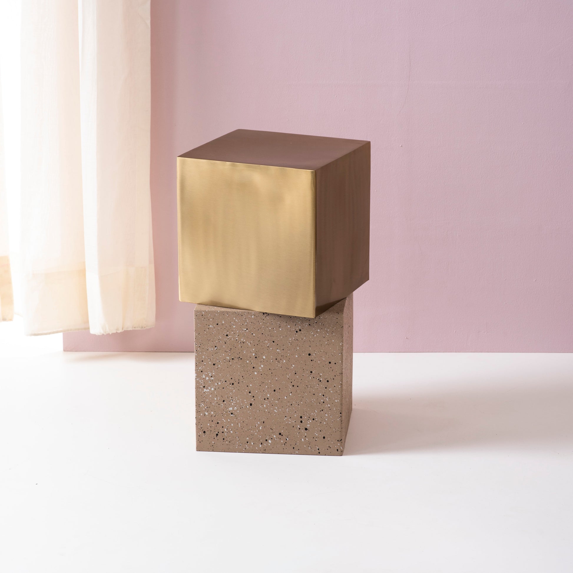 Floating Square Metallic Side Table in Gold & Ceramic Finish | Nestroots