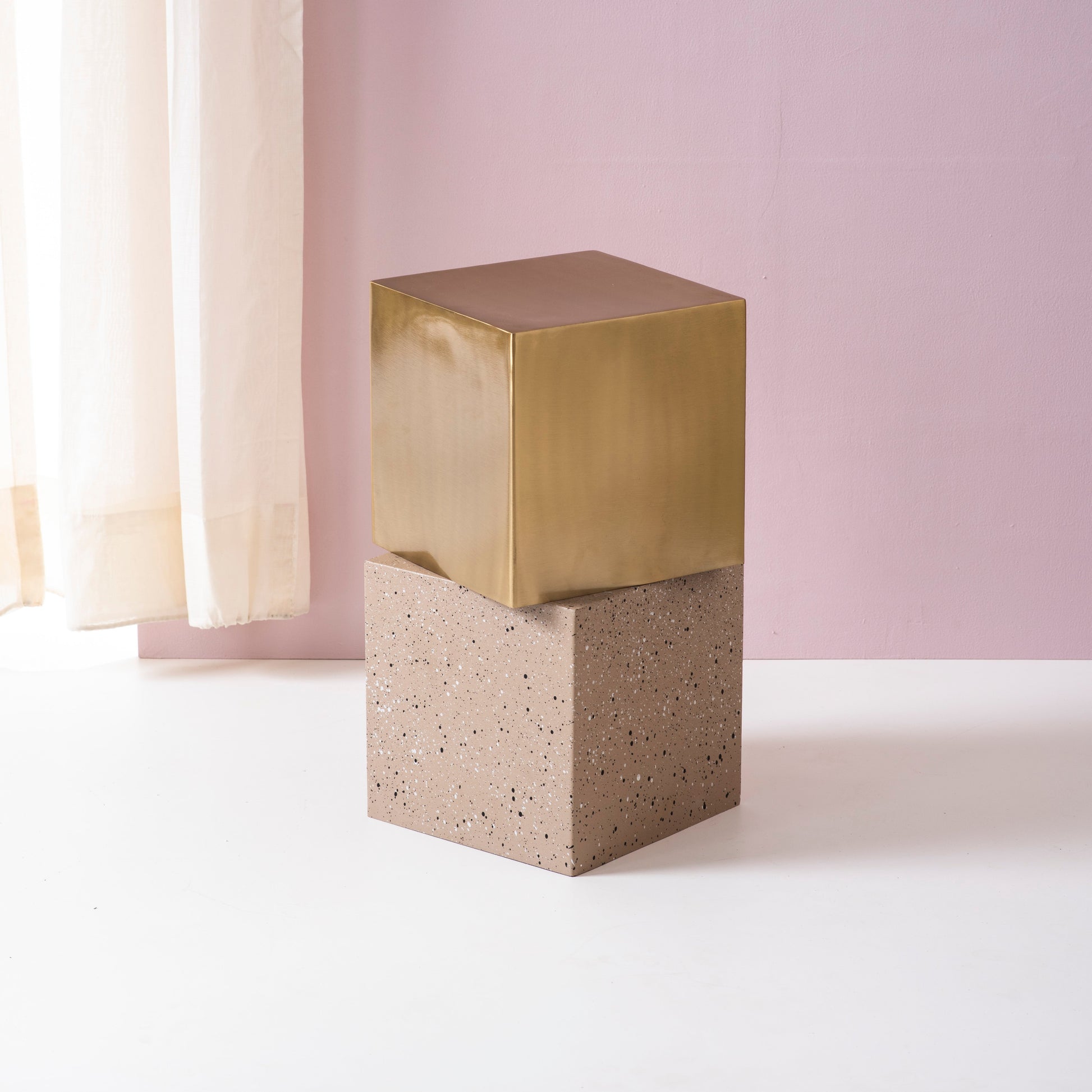 Floating Square Metallic Side Table in Gold & Ceramic Finish | Nestroots