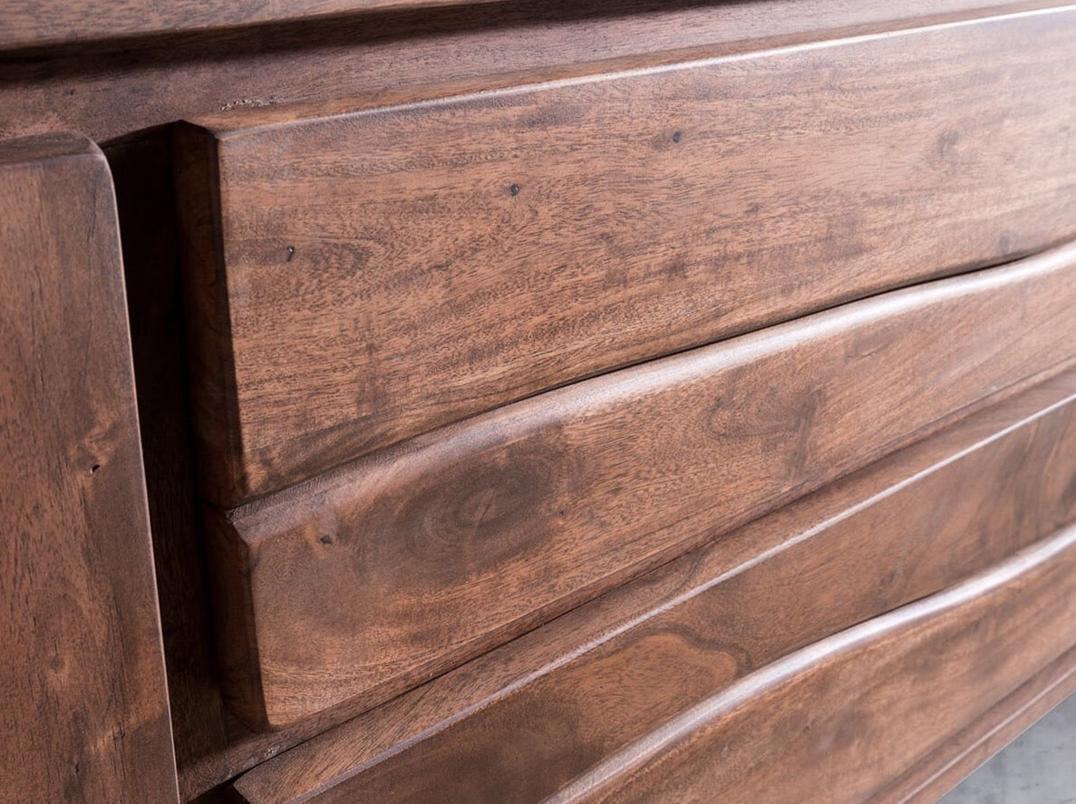 TV unit, solid acacia wood and steel, 4 doors and 2 drawers