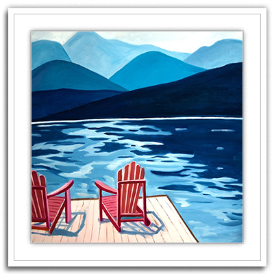 Lake Dock , Mountains and Chairs