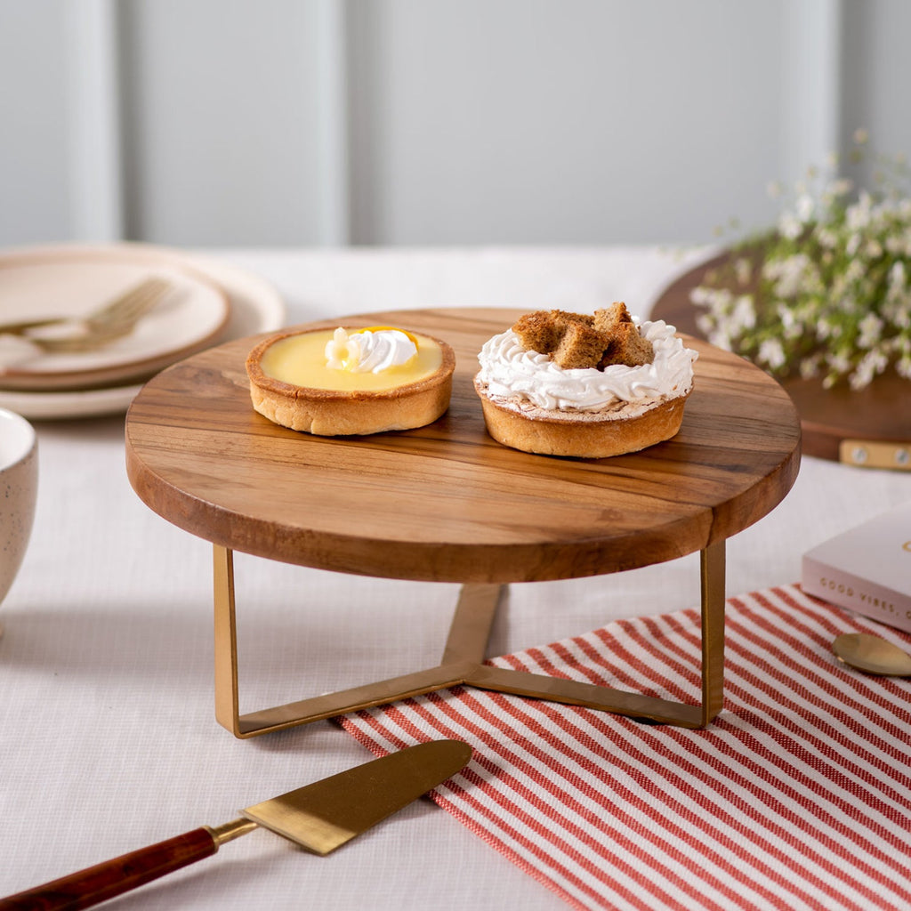 Inseparables Teak Wood Cake Stand Gold