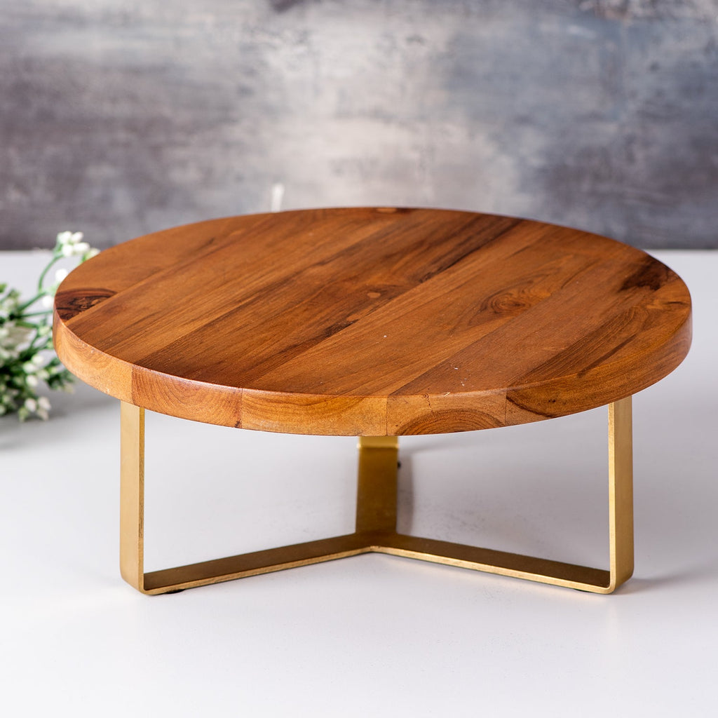Inseparables Teak Wood Cake Stand Gold