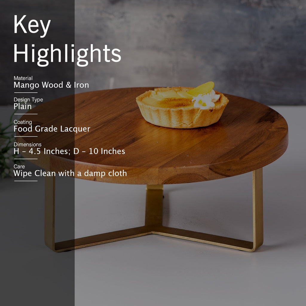 Inseparables Teak Wood Cake Stand Gold