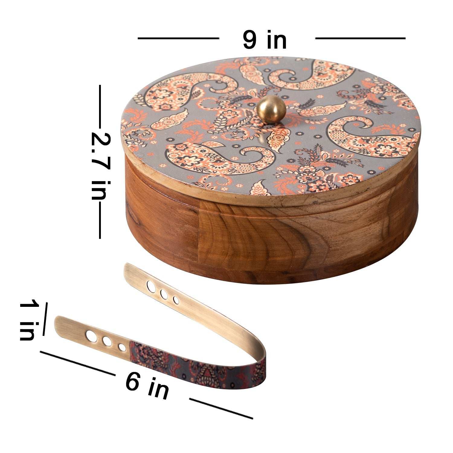 Allure Teak Wood Roti Box with tong - Grey