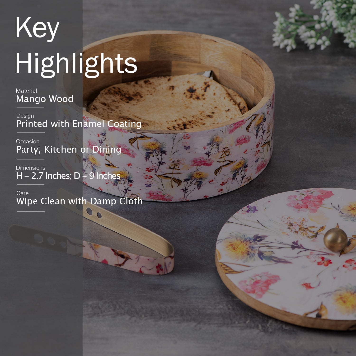 Flower Enamel Print Masala & Roti Box Set