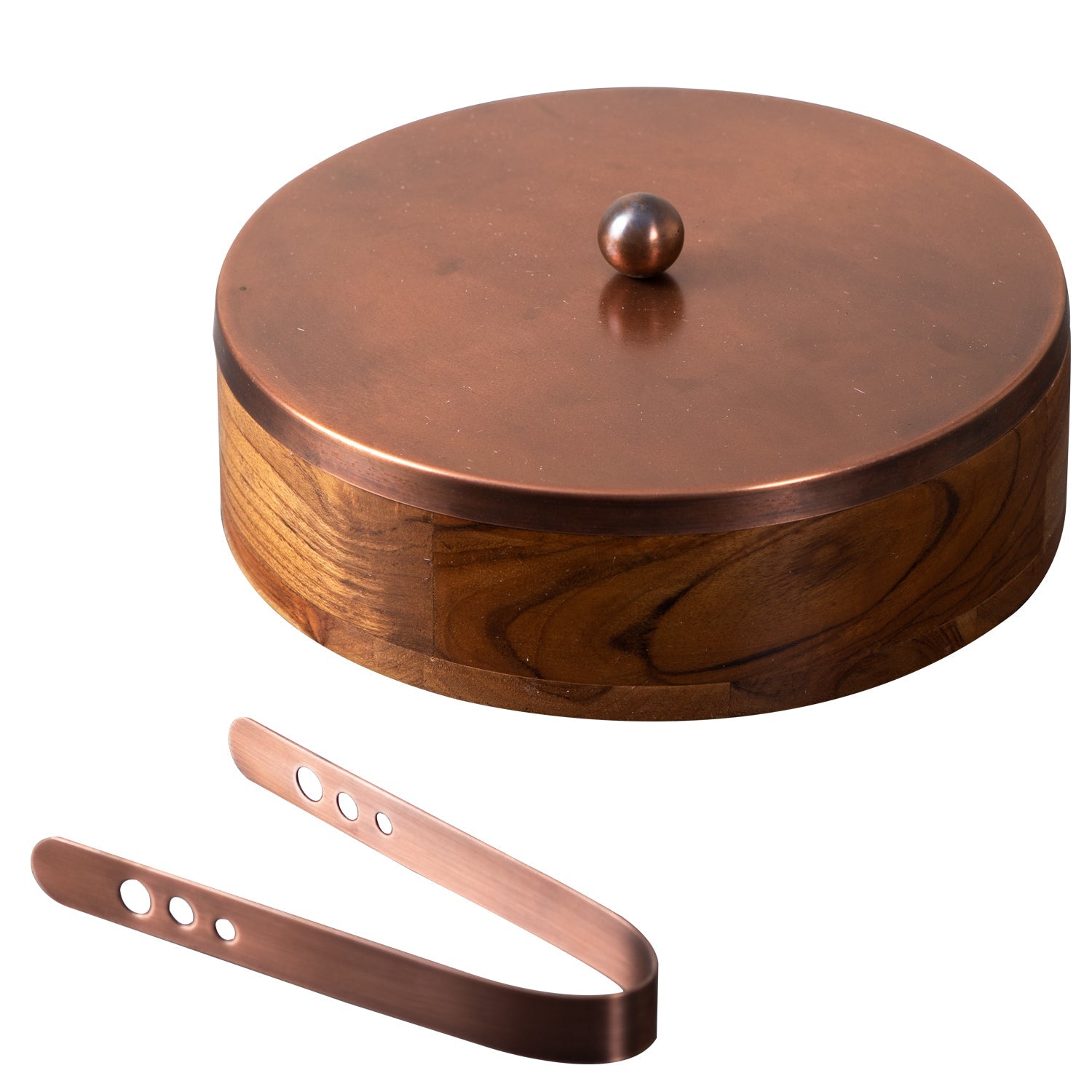 Classic Acacia Wood Roti Box with tong - Copper
