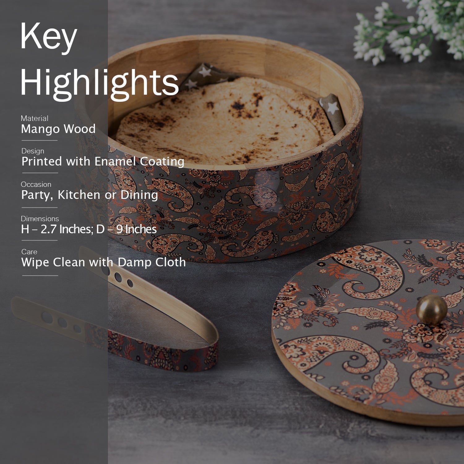 Allure Roti Box with tong - Grey