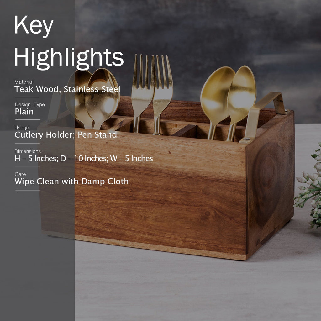 Inseparables Teak Wood Spoon Stand - Gold