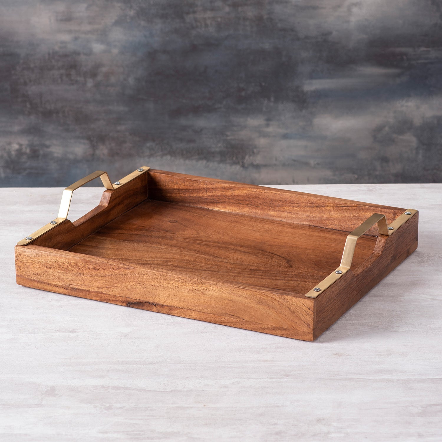 Inseparables Teak Wood Serving Tray - Gold