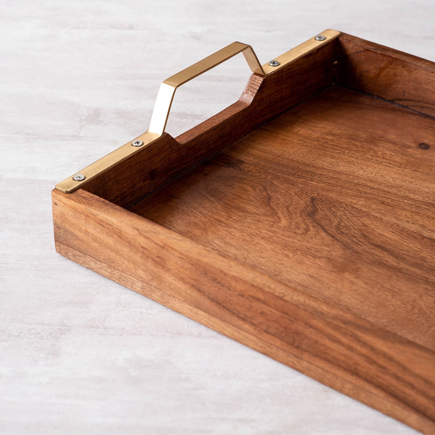 Inseparables Teak Wood Serving Tray - Gold