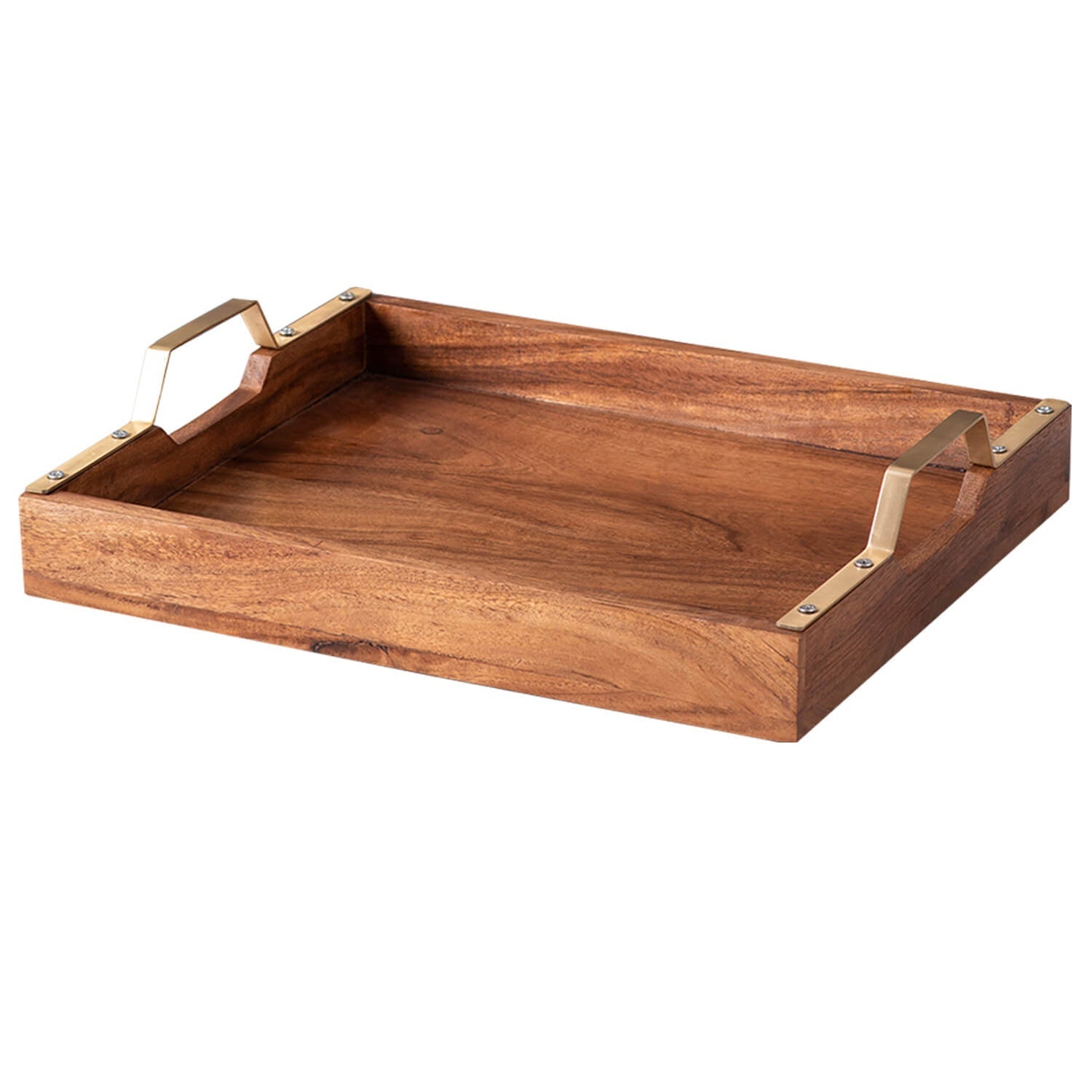 Inseparables Teak Wood Serving Tray - Gold