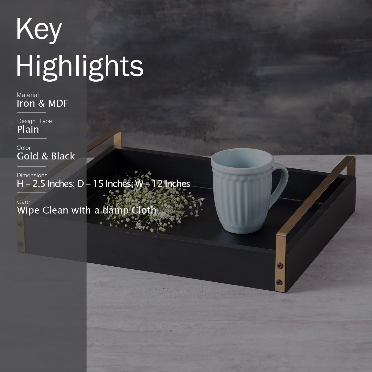 Coal MDF Serving Tray Gold