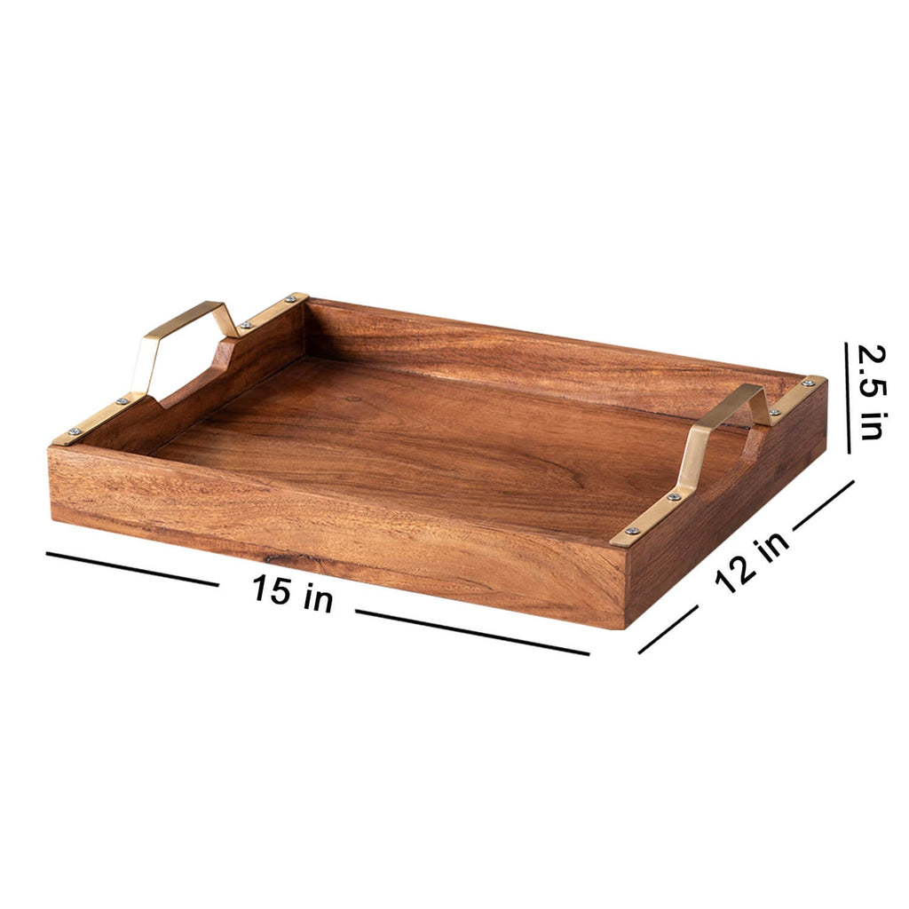 Inseparables Teak Wood Serving Tray - Gold