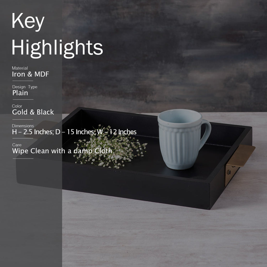 Coal MDF Serving Tip Handle Tray Gold